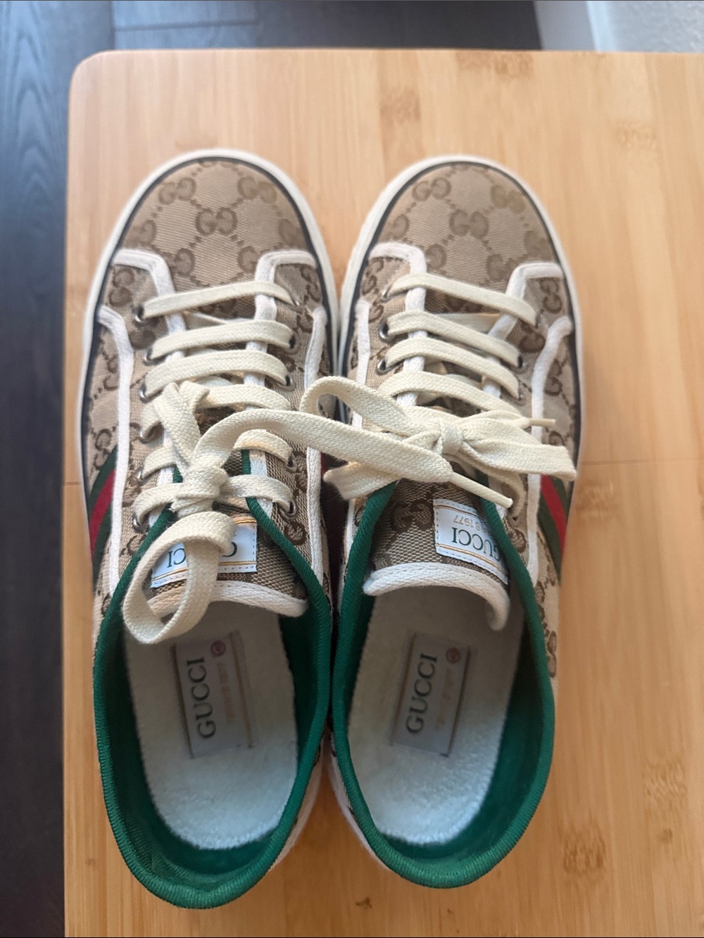 Gucci Brown GG Canvas Sneakers with Green & Red Web Stripe - Picture 3 of 3